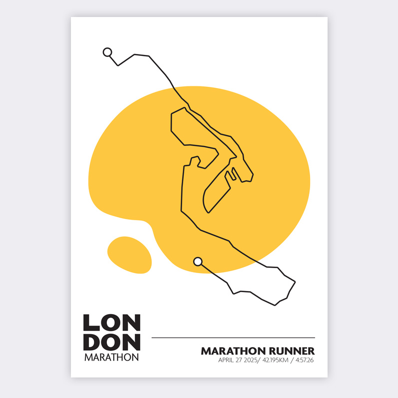 London Marathon Route (Yellow) - Matte Poster - Personalised