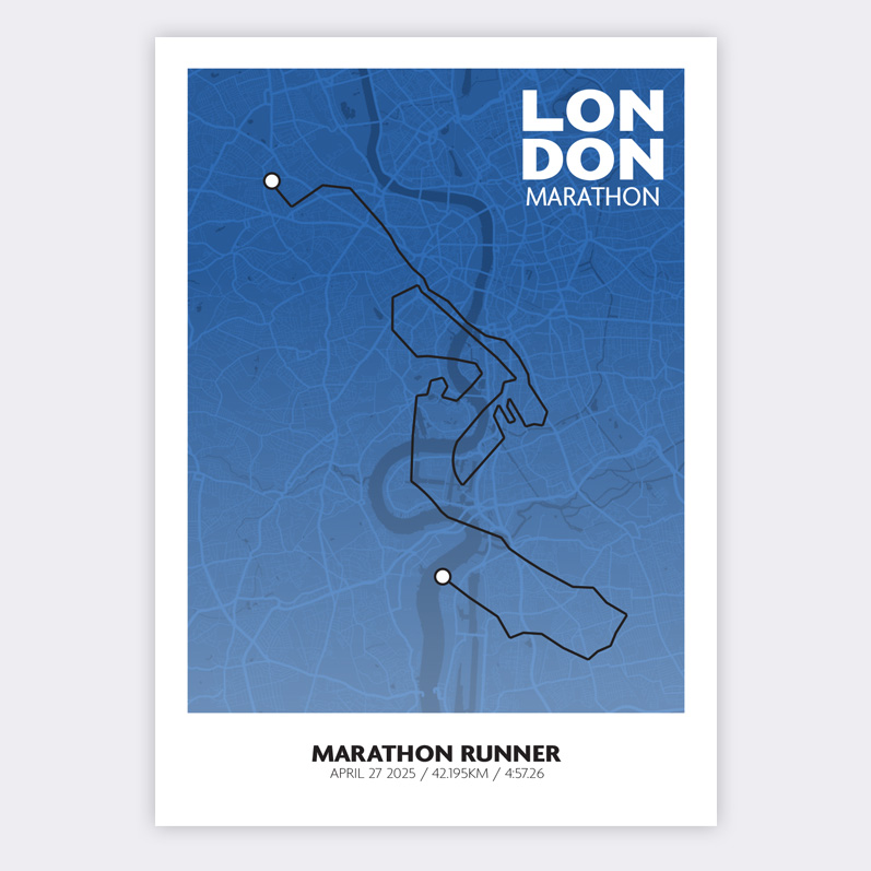 London Marathon Route (Blue) - Matte Poster - Personalised